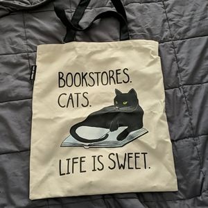 Bookstore cat tote bag